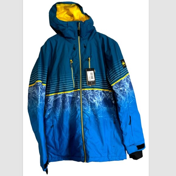 NWT Quiksilver Men's Lyon Blue Benzal Printed Jacket Dry Flight Highline 10K M - Picture 3 of 11